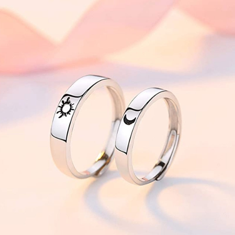 Sun & Moon 925 Silver Unisex Rings - Promise Rings