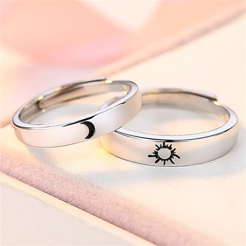 Sun & Moon 925 Silver Unisex Rings - Promise Rings