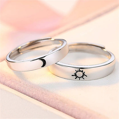 Sun & Moon 925 Silver Unisex Rings - Promise Rings