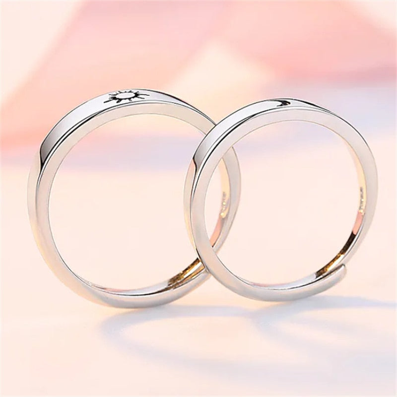 Sun & Moon 925 Silver Unisex Rings - Promise Rings