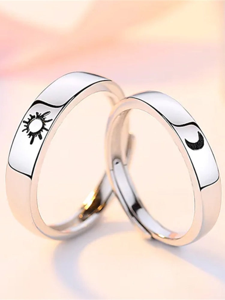 Sun & Moon 925 Silver Unisex Rings - Promise Rings