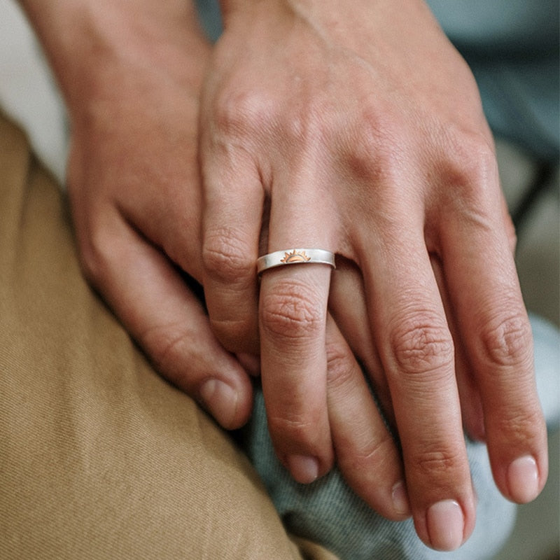 Sun Moon With Stars 925 Sterling Silver Unisex Rings (2pc/Set)