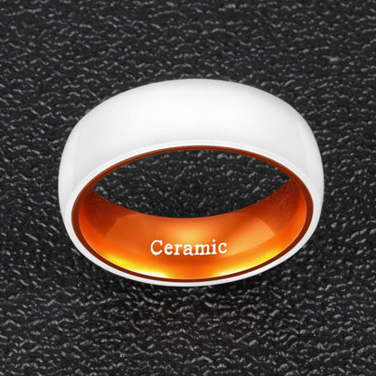8mm White Ceramic & Shiny Aluminum Liner Unisex Rings (5 Colors)