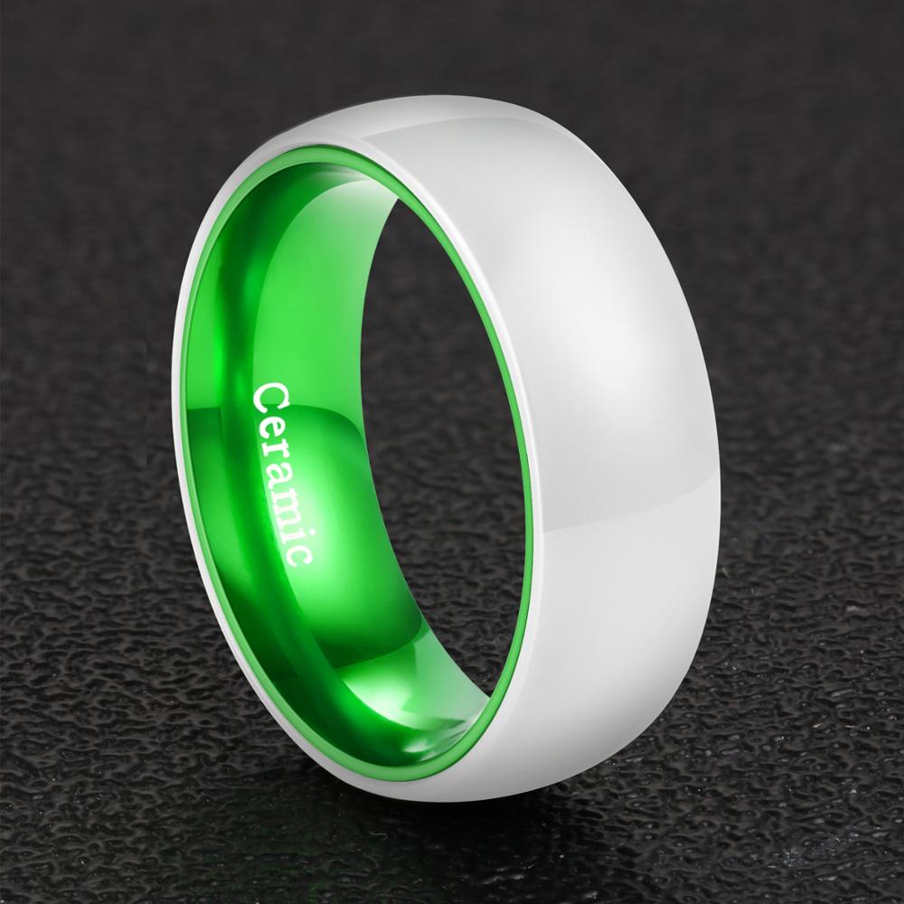 8mm White Ceramic & Polished Green Aluminum Unisex Rings (5 Other Colors)