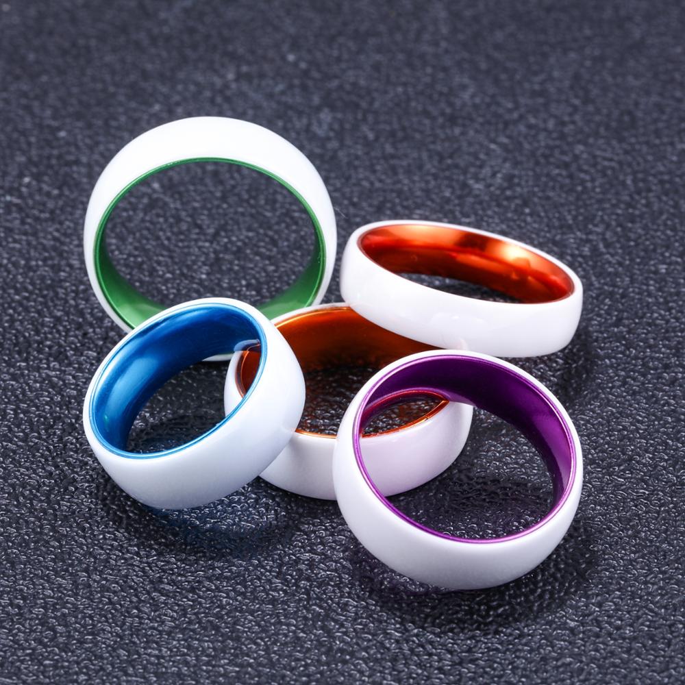 8mm White Ceramic & Polished Green Aluminum Unisex Rings (5 Other Colors)
