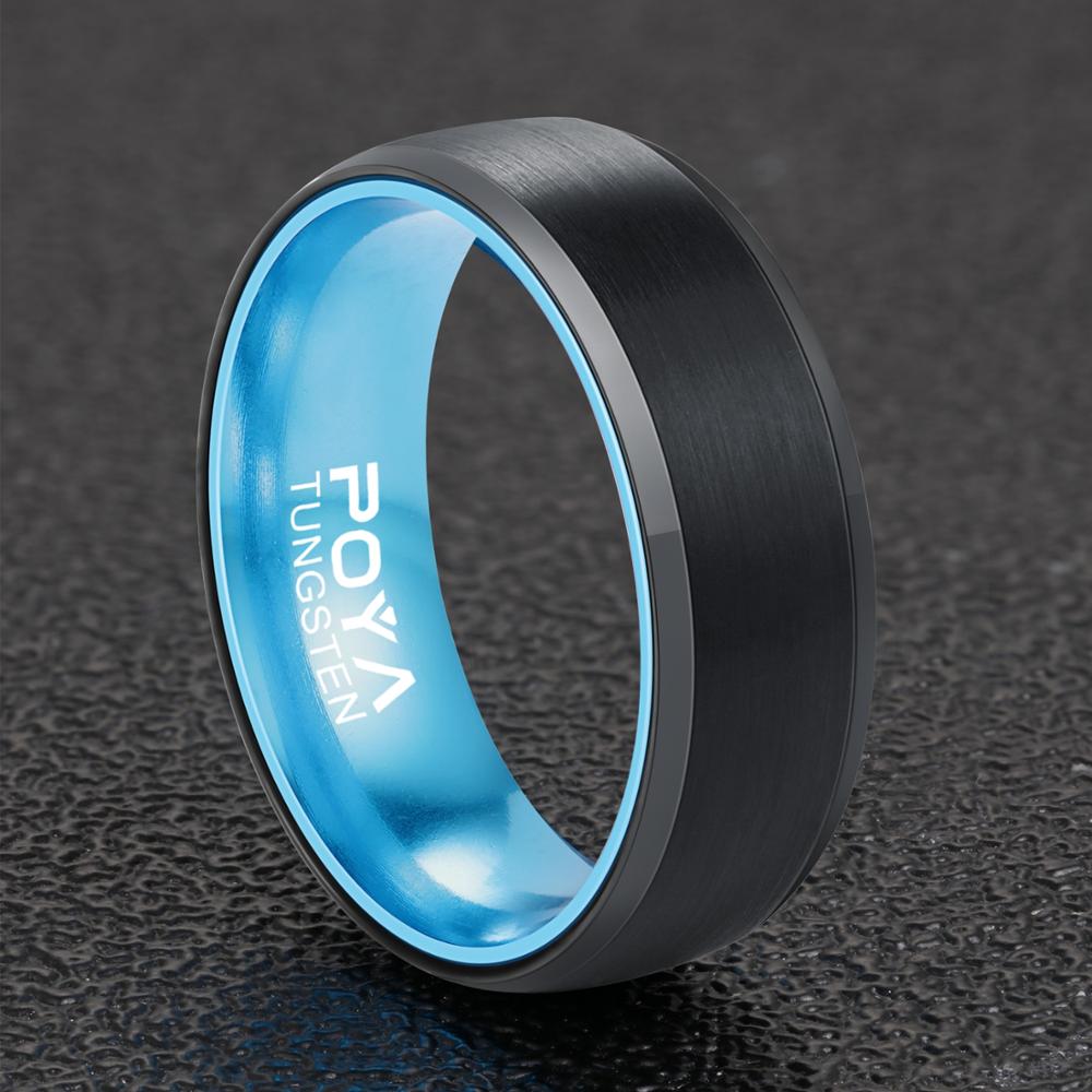 8mm Blue & Black Polished Anodised Aluminum & Tungsten Men's Ring (5 Other Colors)