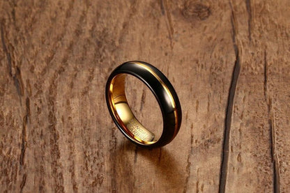 6mm Black & Gold Color Inlay Groove Tungsten Unisex Ring
