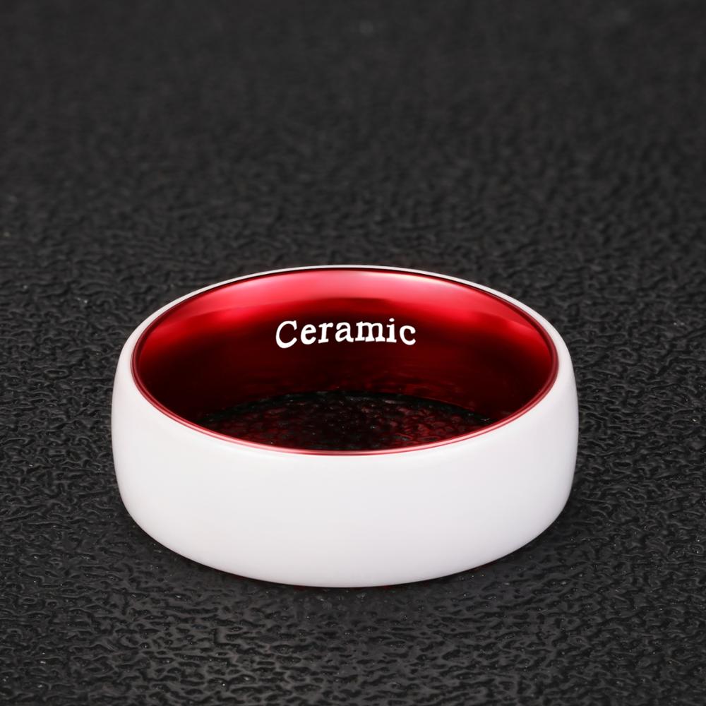 8mm White Ceramic & Red Polished Anodised Aluminum Unisex Ring (5 Other Colors)