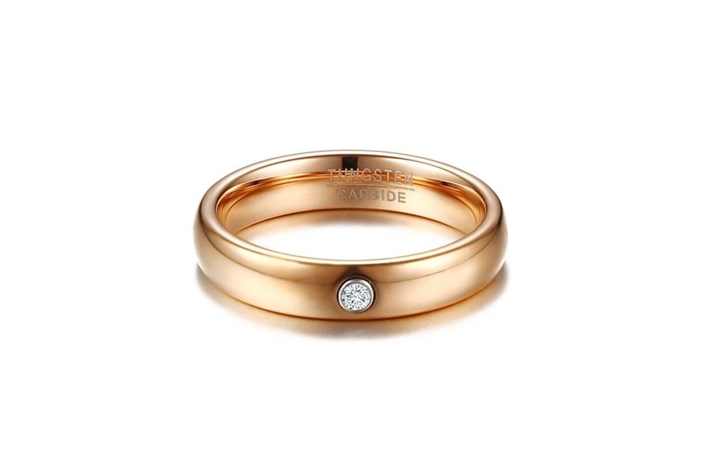 4mm Rose Gold With Cubic Zircon Stone Women's Tungsten Ring