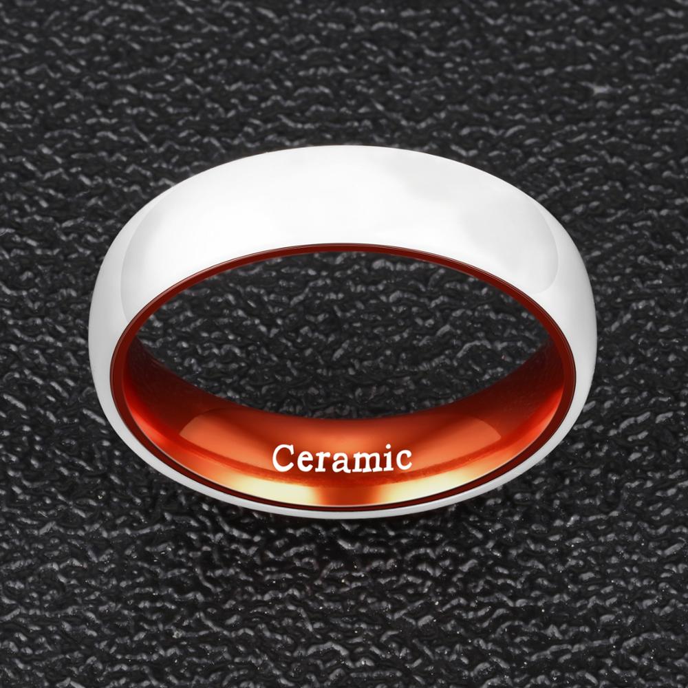 6mm White Ceramic & Orange Polished Anodised Aluminum Unisex Ring