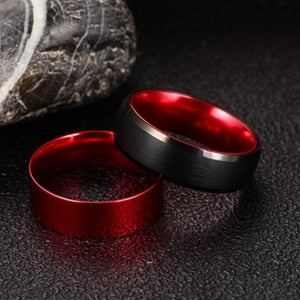8mm Red & Black Polished Anodised Aluminum & Tungsten Men's Ring (5 Other Colors)