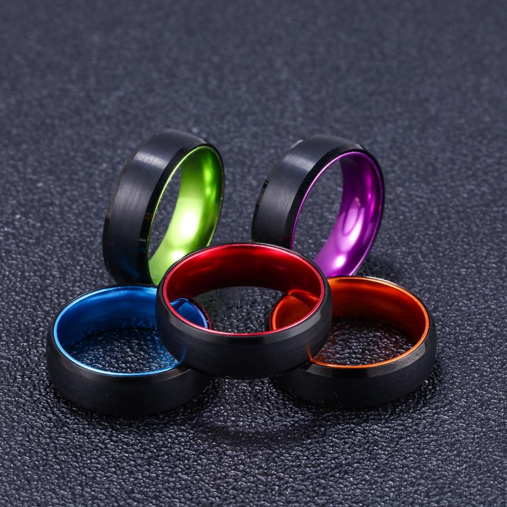 8mm Red & Black Polished Anodised Aluminum & Tungsten Men's Ring (5 Other Colors)