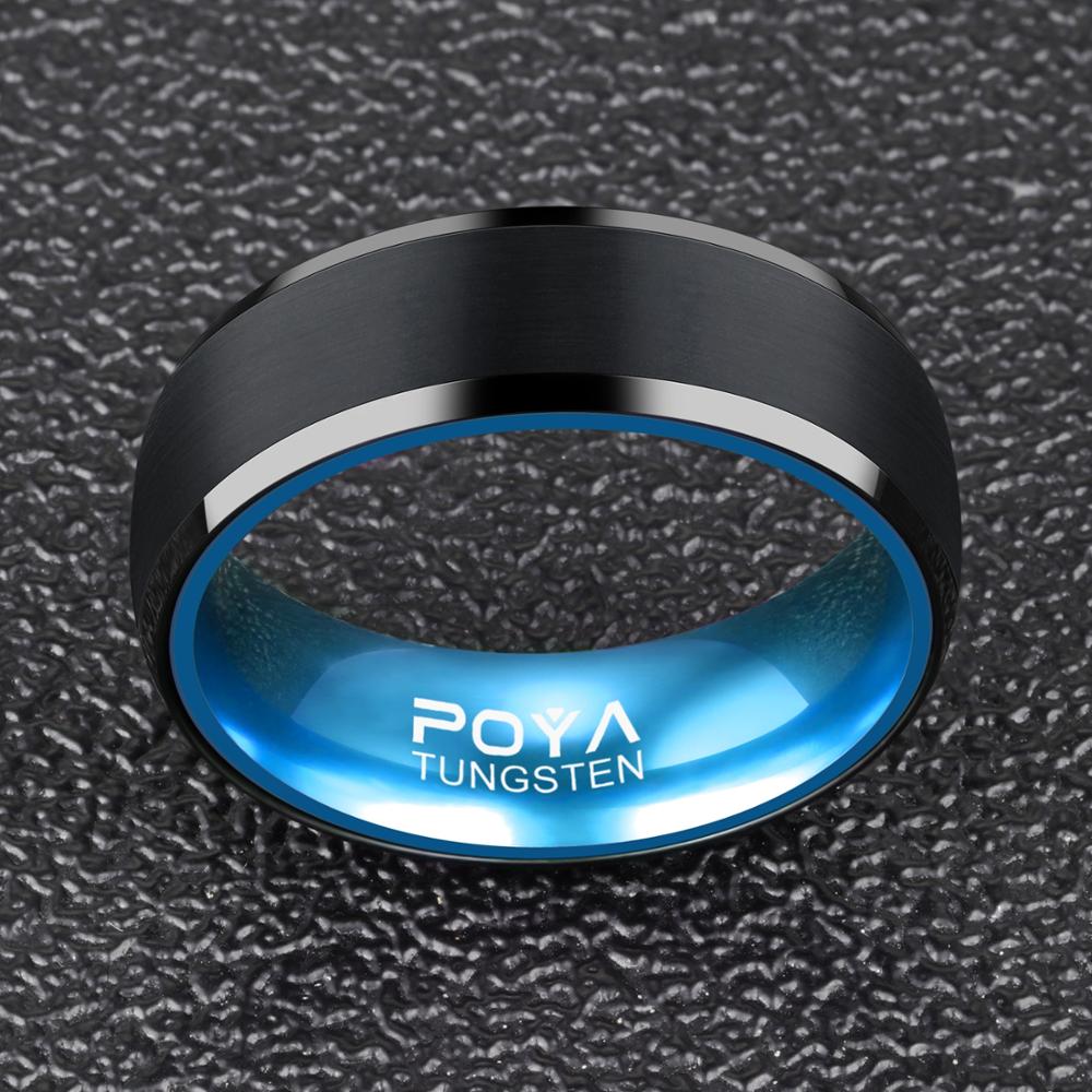 8mm Blue & Black Polished Anodised Aluminum & Tungsten Men's Ring (5 Other Colors)