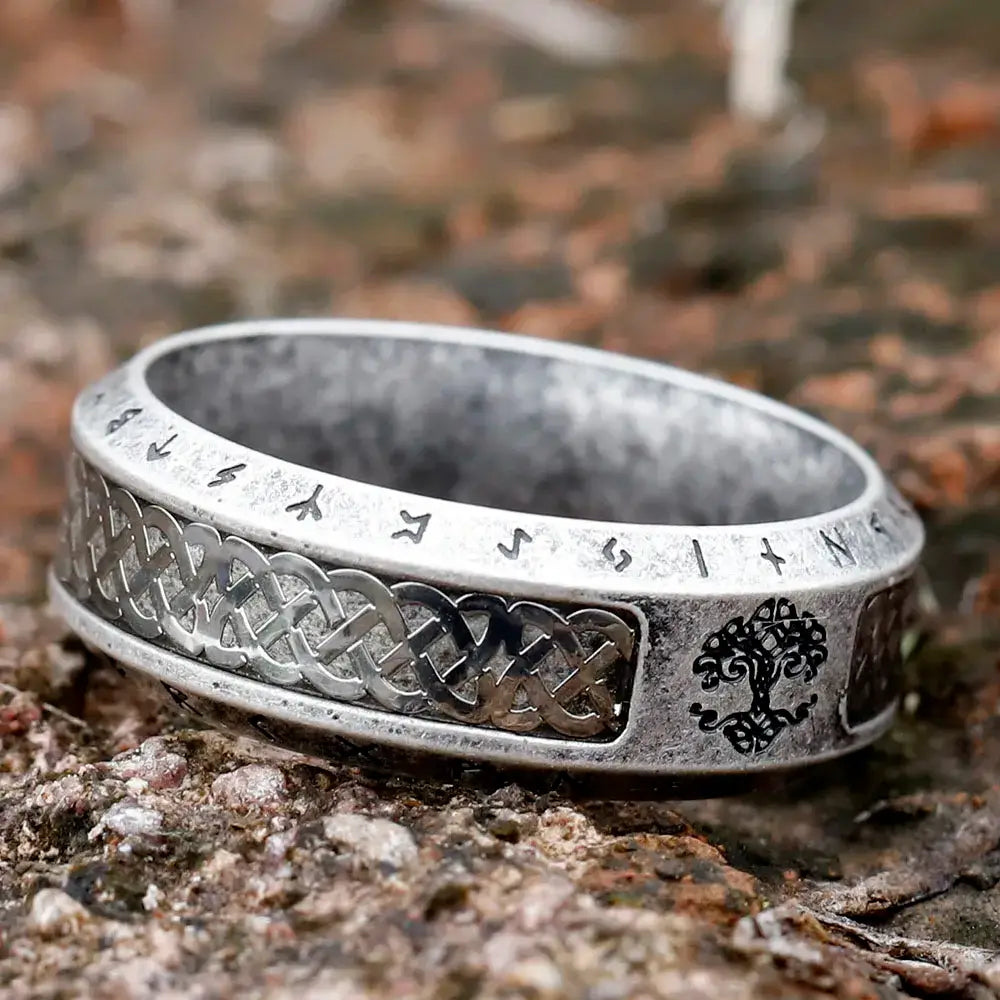 6mm Tree of Life Ring – Norse Runes & Celtic Knot Design (Unisex)
