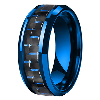 6mm, 8mm Blue Tungsten Ring – Blue Carbon Fiber Inlay (Men’s) - Promise Rings