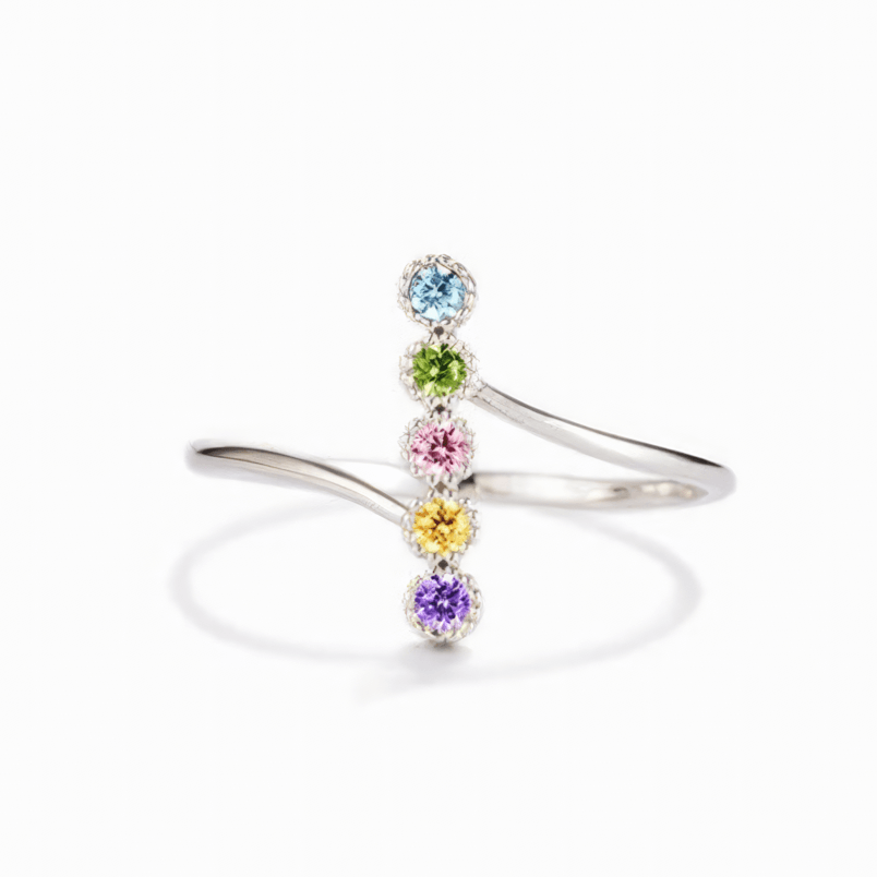 Dainty Vertical Colorful Cubic Zirconias 925 Sterling Women's Ring