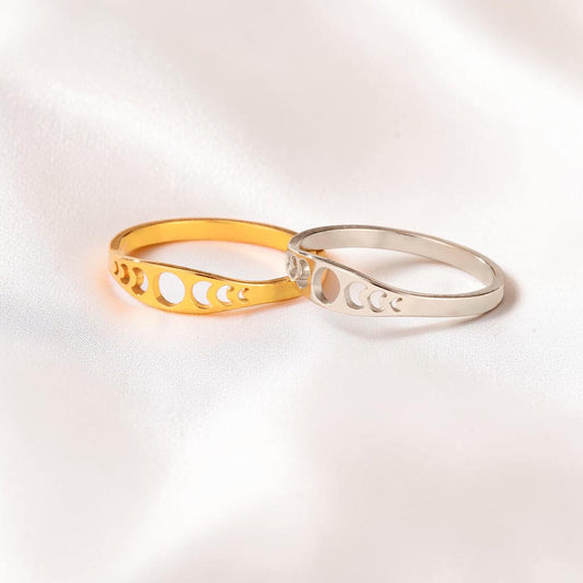 Dainty Lunar Moon Phase Ring - Minimalist Celestial Band in Gold & Silver