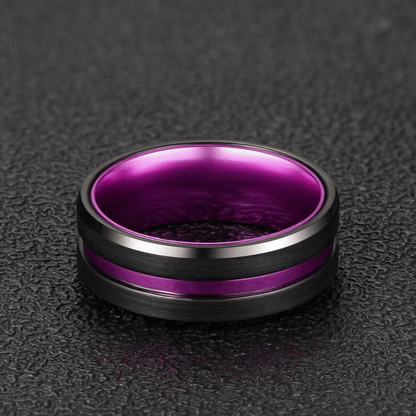 8mm Purple Aluminum Inlay & Black Tungsten Unisex Ring (3 Other Colors)