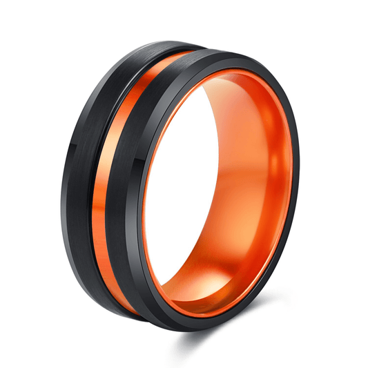 8mm Orange Aluminum Inlay & Black Tungsten Unisex Ring