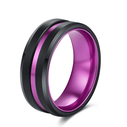 8mm Purple Aluminum Inlay & Black Tungsten Unisex Ring (3 Other Colors)