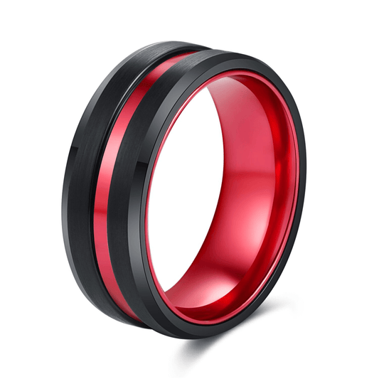 8mm Red Aluminum Inlay & Black Tungsten Unisex Ring (3 Other Colors)