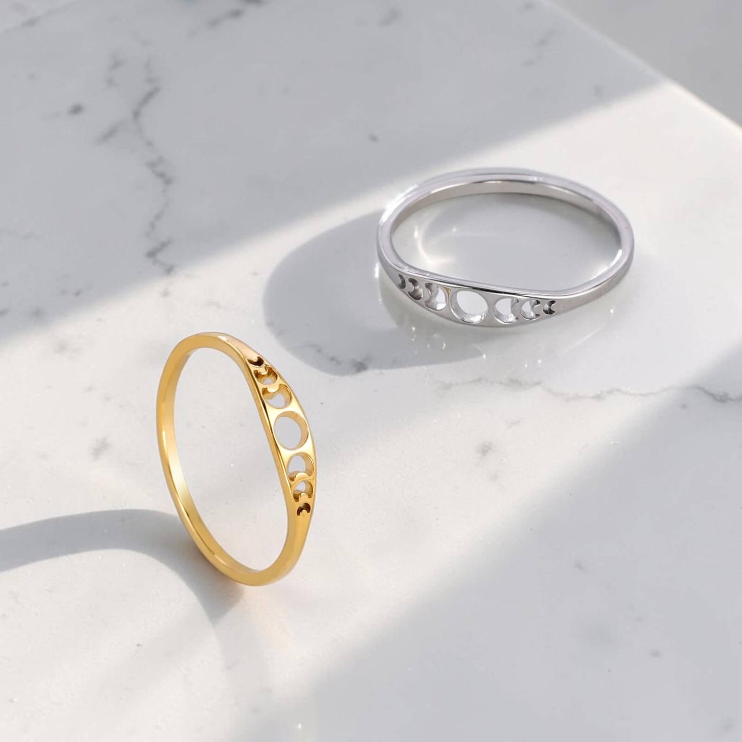 Dainty Lunar Moon Phase Ring - Minimalist Celestial Band in Gold & Silver