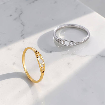 Dainty Lunar Moon Phase Ring - Minimalist Celestial Band in Gold & Silver