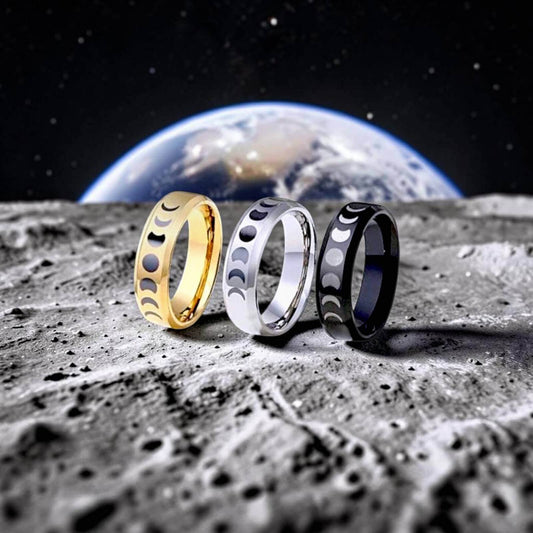 6mm Moon Phase Ring - Stainless Steel Lunar Cycle Unisex Band