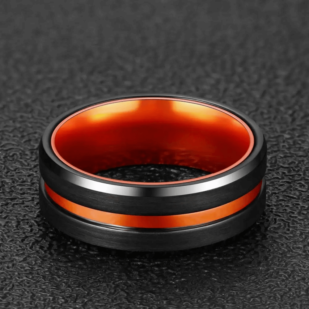 8mm Orange Aluminum Inlay & Black Tungsten Unisex Ring