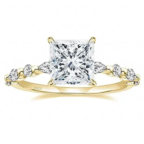 princess cut solitaire cz stone gold ring 