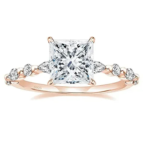 princess cut solitaire cz stone rose gold ring 