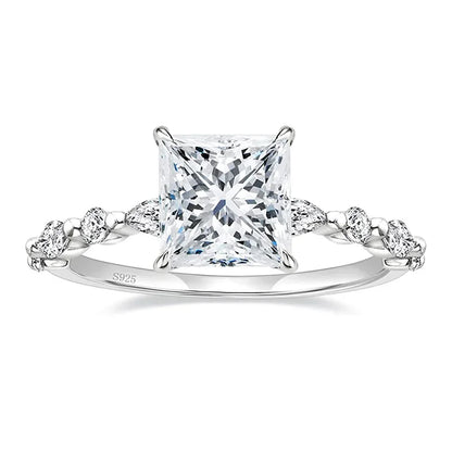 princess cut solitaire cz stone silver ring 