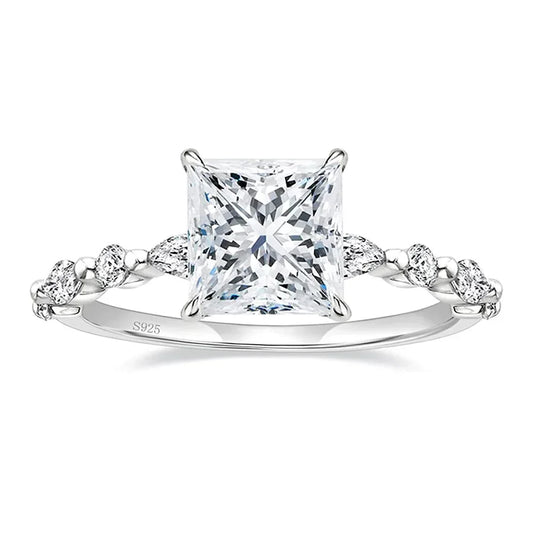princess cut solitaire cz stone silver ring 