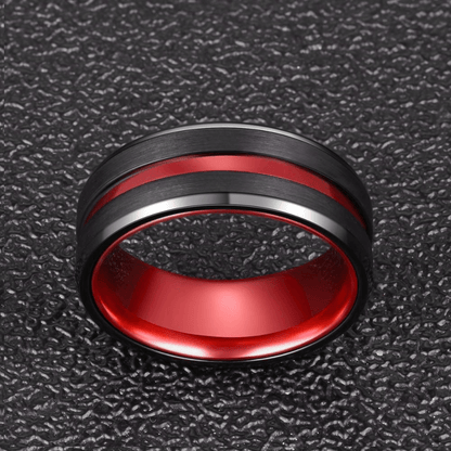 8mm Red Aluminum Inlay & Black Tungsten Unisex Ring (3 Other Colors)