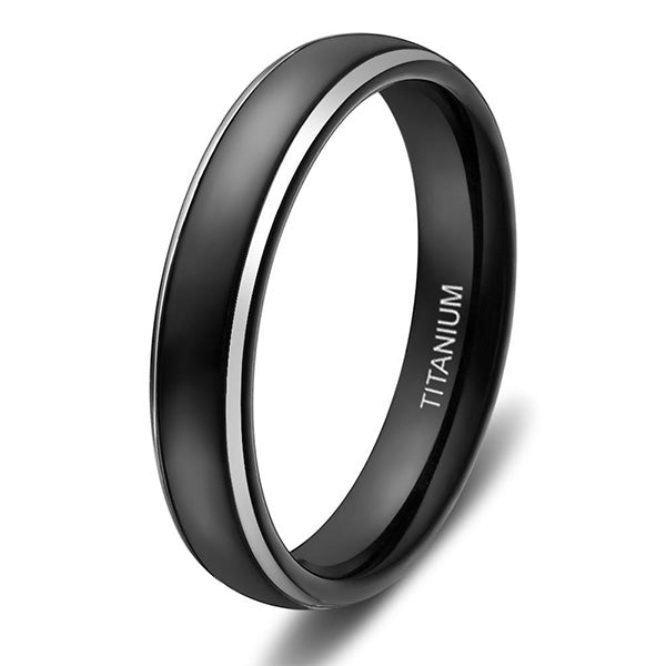 4mm Thin Black With Silver Edges Titanium Mens Ring
