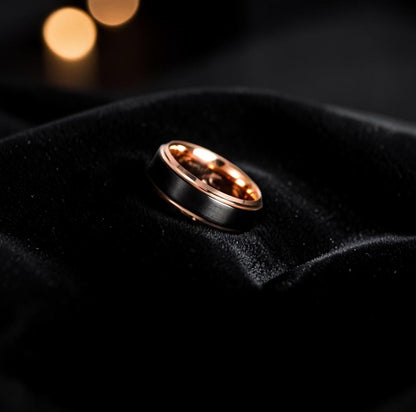 Mens & Couples Promise Ring - Black & Rose Gold Tungsten | 4mm, 6mm, or 8mm