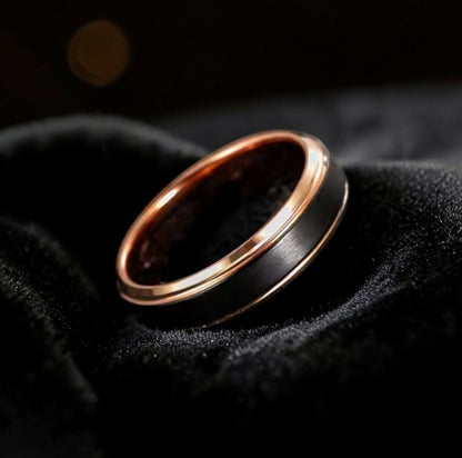 Mens & Couples Promise Ring - Black & Rose Gold Tungsten | 4mm, 6mm, or 8mm