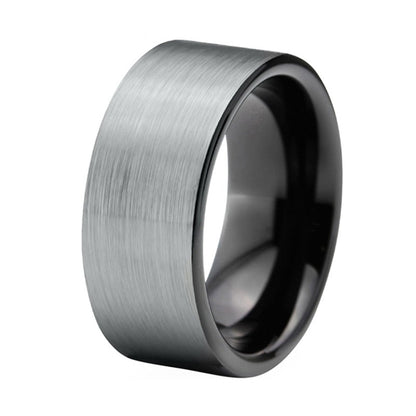10mm Silver Matte Brushed & Black Tungsten Men's Ring - Promise Rings
