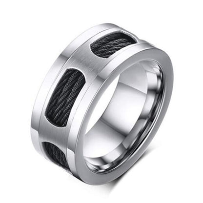 10mm Black Cables Stainless Steel Mens Ring