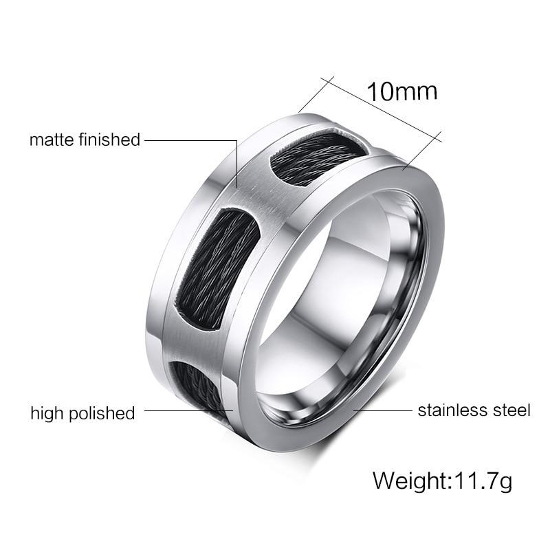 10mm Black Cables Stainless Steel Mens Ring