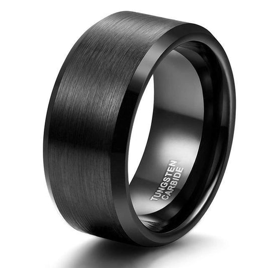 10mm Classic Black Brushed Tungsten Mens Ring