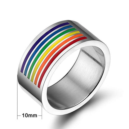 10mm Colorful Top Rainbow Stainless Steel Silver Unisex Ring