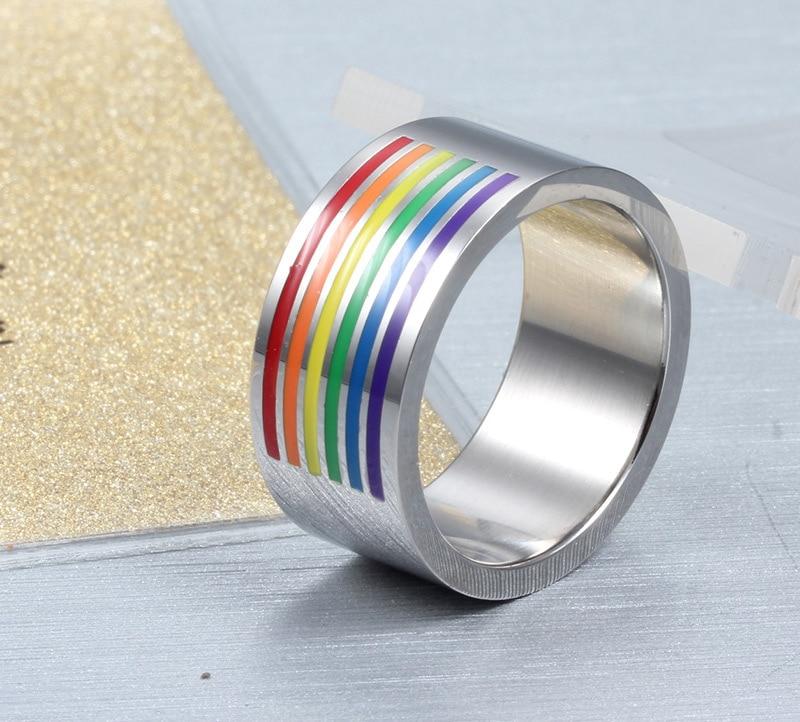 10mm Colorful Top Rainbow Stainless Steel Silver Unisex Ring
