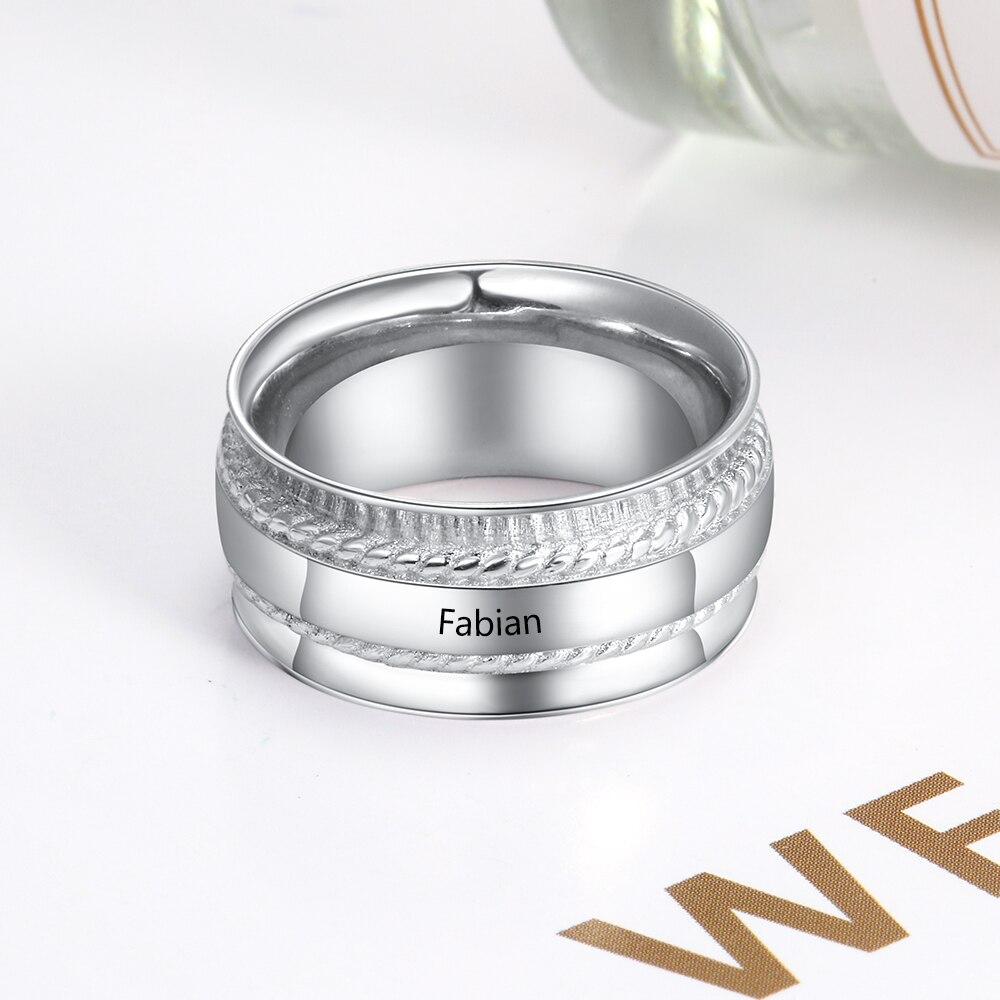 10mm Double Band Rhodium Plated Silver Womens Ring - 1 Top Engraving