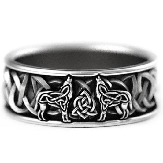 10mm Celtic Knot Wolf Silver Unisex Ring