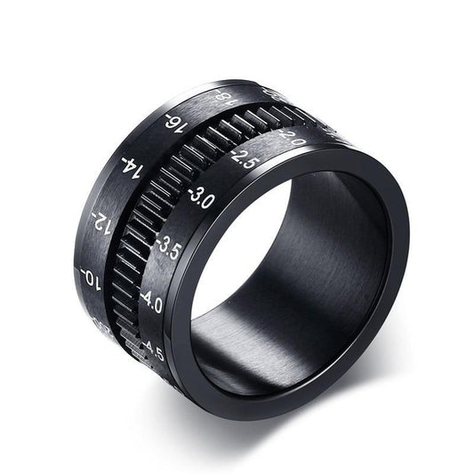 12mm Camera Lens Photographer Design Spinner Men's Ring (Anxiety Relief)