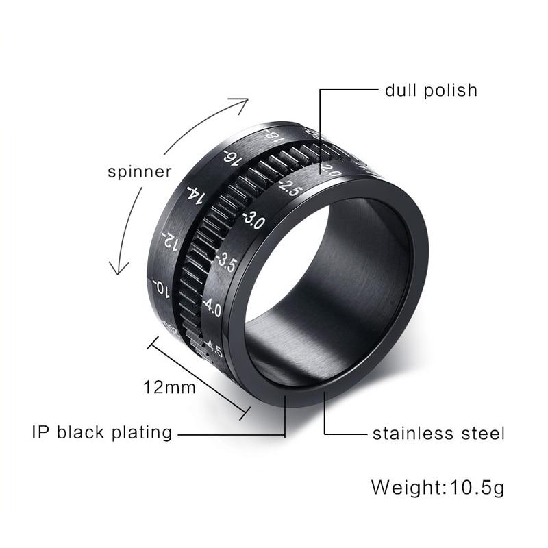12mm Camera Lens Photographer Design Spinner Men's Ring (Anxiety Relief)
