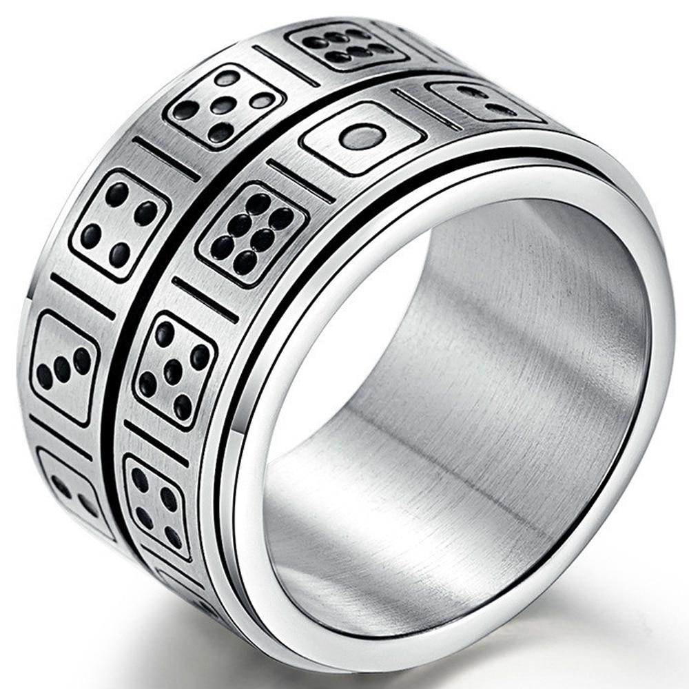 14mm Game Dice Stainless Steel Mens Spinner Ring - Promise Rings