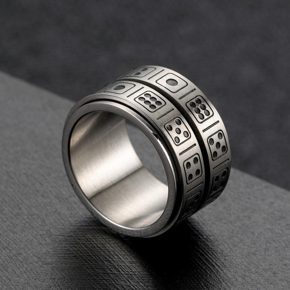 14mm Game Dice Stainless Steel Mens Ring