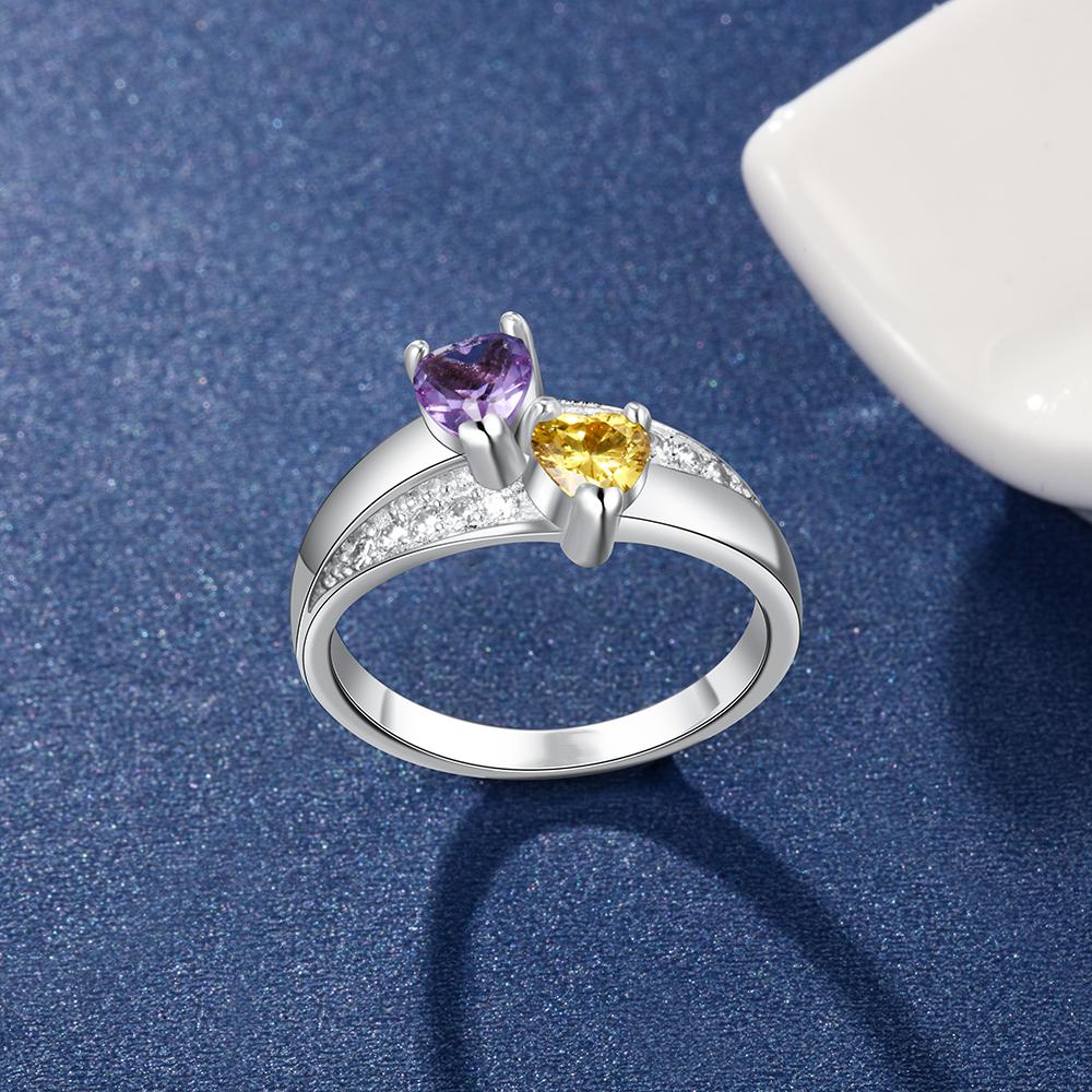 Heart Birthstones Engravings 925 Sterling Silver Womens Ring